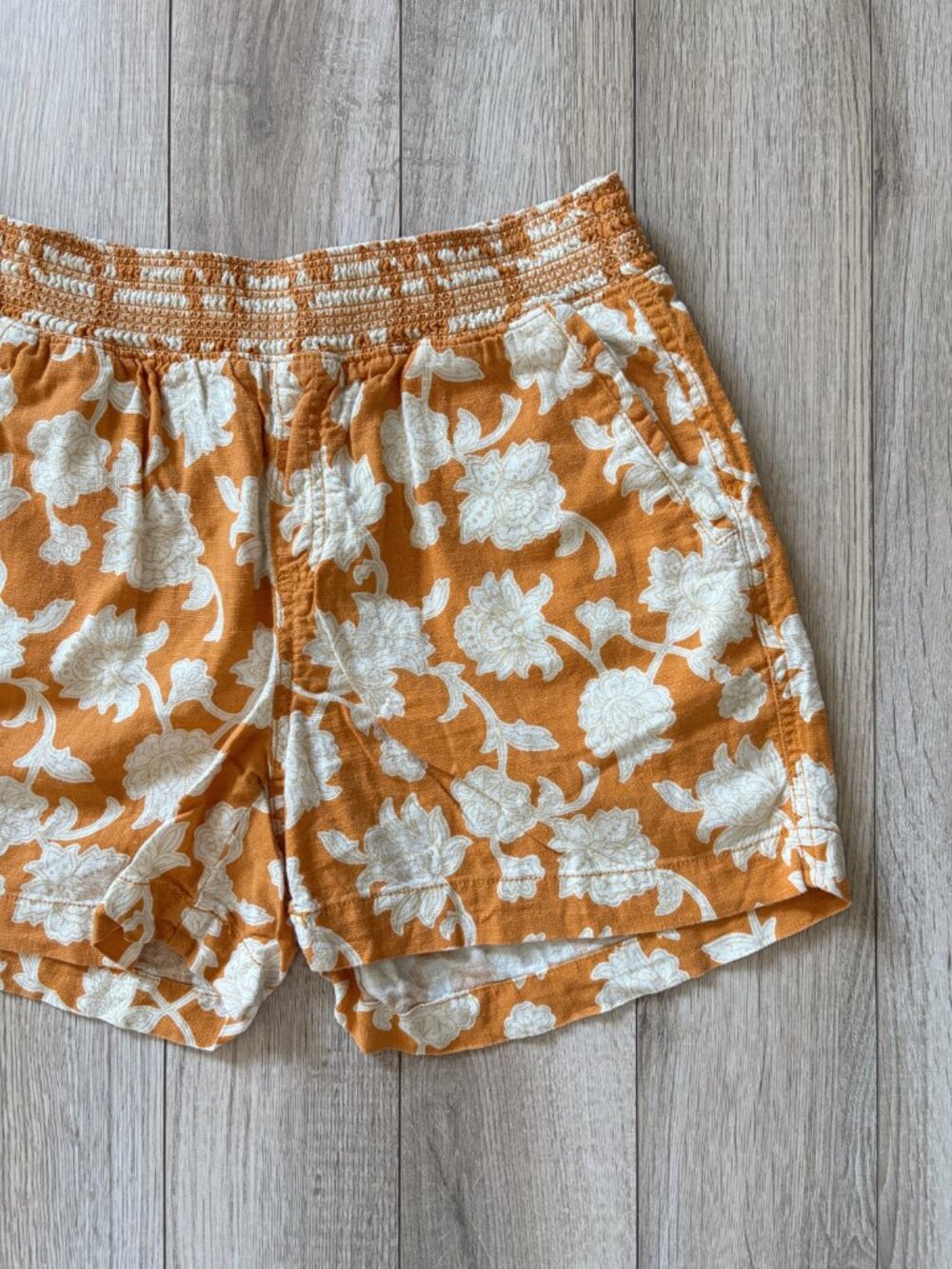 Briggs Linen Blend Floral High Waist Pull On Shorts Orange Womens Medium Boho - Picture 3 of 11